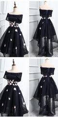 Off The Shoulder Black Organza Homecoming Dresses, With Handmade Flower Short Homecoming Dresses
