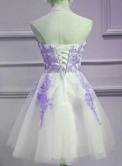 Lovely Sweetheart White Tulle With Purple Lace Cute Party Homecoming Dress