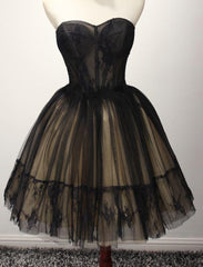 Cute Tulle Short Black Ball Gown Sweetheart Dresses, Homecoming Gown