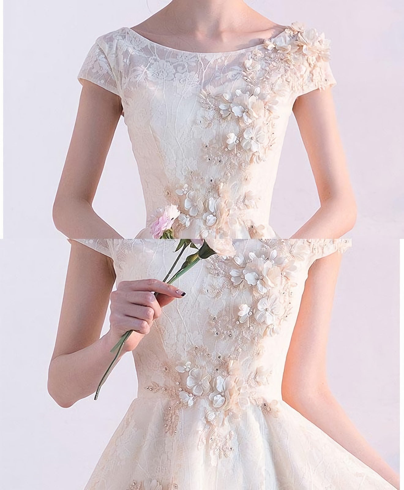 Champagne A Line Tulle Lace Short Prom Dress Champagne Evening Dress Secondary image