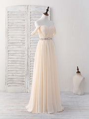 Champagne Chiffon Off Shoulder Long Prom Dress Outfits For Women Bridesmaid Dress