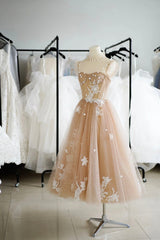 Champagne Lace Short A-Line Prom Dress Outfits For Girls, Cute Homecoming Party Dress