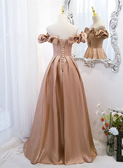 Champagne Satin Long Party Dress Outfits For Women Prom Dress Outfits For Girls, A-line Simple Formal Dress