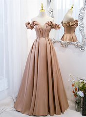 Champagne Satin Long Party Dress Outfits For Women Prom Dress Outfits For Girls, A-line Simple Formal Dress