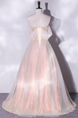 Champagne Sequins Long A-Line Prom Dress Outfits For Girls, Off the Shoulder Evening Party Dress
