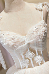 Champagne Spaghetti Straps Lace Party Dress Outfits For Girls, A-Line Short Homecoming Dress