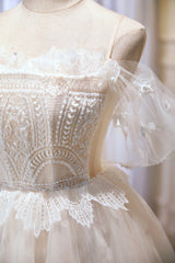 Champagne Sweetheart Lace Tulle Party Dress Outfits For Girls, A-Line Homecoming Dress