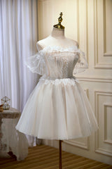 Champagne Sweetheart Lace Tulle Party Dress Outfits For Girls, A-Line Homecoming Dress