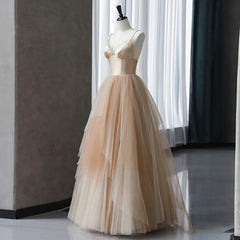 Champagne Tulle Gradient Tulle Straps Long Evening Dress Outfits For Girls, Charming Formal Gown