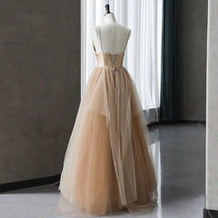 Champagne Tulle Gradient Tulle Straps Long Evening Dress Outfits For Girls, Charming Formal Gown