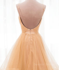 Champagne tulle long prom dress, champagne evening dress