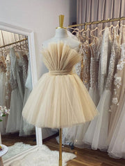 Champagne tulle short prom Dress Outfits For Girls, champagne tulle homecoming dress