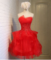 Charming A-line lace strapless short homecoming dresses
