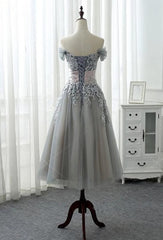Charming Off-the-shoulder Homecoming Dress Outfits For Girls, Short A-line Tulle Gray Party Dress