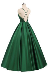 Charming Satin Cross Back Deep V-neckline Long Party Dress Outfits For Girls, Floor Length Evening Dress