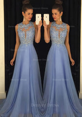 Chiffon Prom Dress Outfits For Women A Line Princess Scoop Neck Sweep Train With Appliqued Beaded