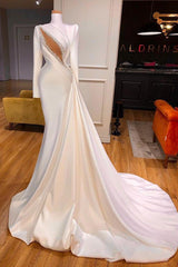 Classic High Neck Long Sleeves Mermaid Wedding Dress Outfits For Women Ruffles With Crystals