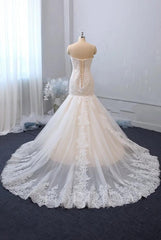 Classy Long Mermaid Sweetheart Backless Appliques Lace Tulle Wedding Dress