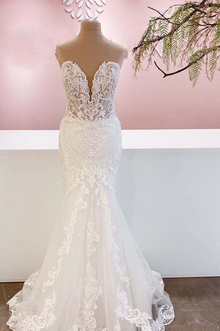 Classy Long Sweetheart Backless Mermaid Wedding Dress Outfits For Women With Appliques Lace