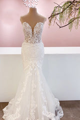 Classy Long Sweetheart Backless Mermaid Wedding Dress Outfits For Women With Appliques Lace