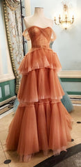 Coffee color sweetheart neck long prom Dress Outfits For Girls, evening dress