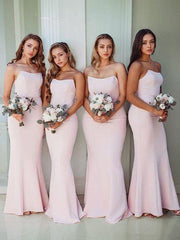 Curved Strapless Light Pink Bridesmaid Dresses Wedding Guest Dress