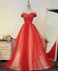 Custom Made Tulle Off Shoulder Long Prom Dress Outfits For Girls, Evening Dress