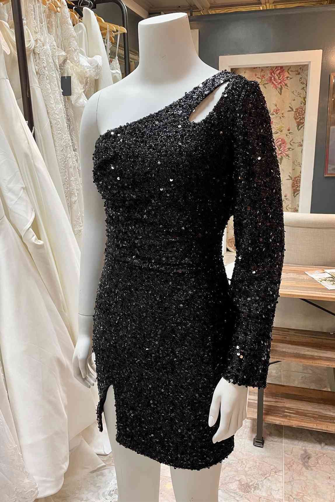 Cut Out Long Sleeve Black Sequins Tight Homecoming Dress Outfits For Women Gala Dresses For Black girls Short
