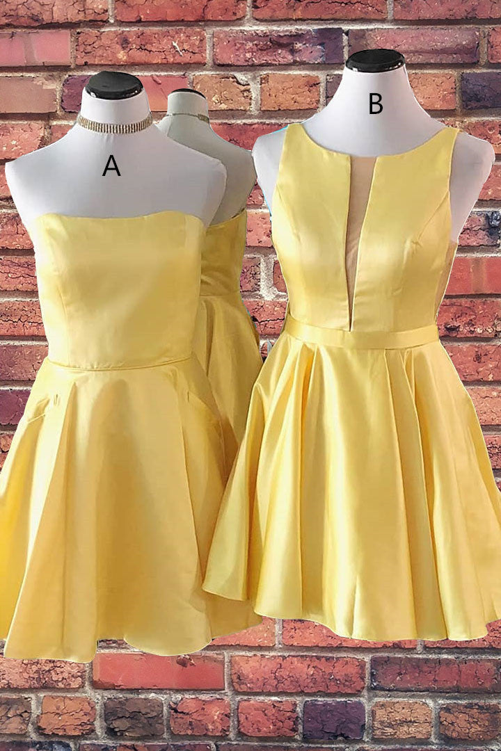 Cute A-line Short Yellow Homecoming Dress Outfits For Girls,Elegant Graduation Dresses