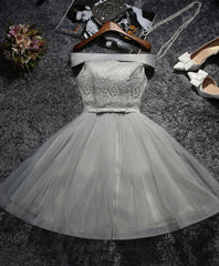 Cute Gray Lace Tulle Short Prom Dress Outfits For Girls, Gray Homecoming Dress