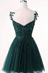 Cute Green Tulle Short Straps Sweetheart Homecoming Dress Outfits For Girls, Green Short Prom Dress