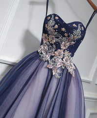Cute Lace Tulle Short A Line Prom Dress Outfits For Girls,Purple Homecoming Dress