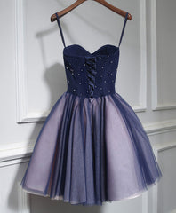 Cute Lace Tulle Short A Line Prom Dress Outfits For Girls,Purple Homecoming Dress