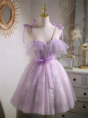 Cute Lavender Tulle Short Prom Dress Outfits For Girls, Lavender Homecoming Dress Outfits For Women 2022