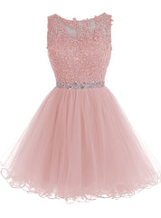 Cute Pink Handmade Tulle Beaded Party Dress Outfits For Girls, Pink Homecoming Dress