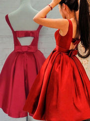 Cute Red Satin Scoop Sleeveless Short Party Dresses For Black girls For Women, Red Homecoming Dress