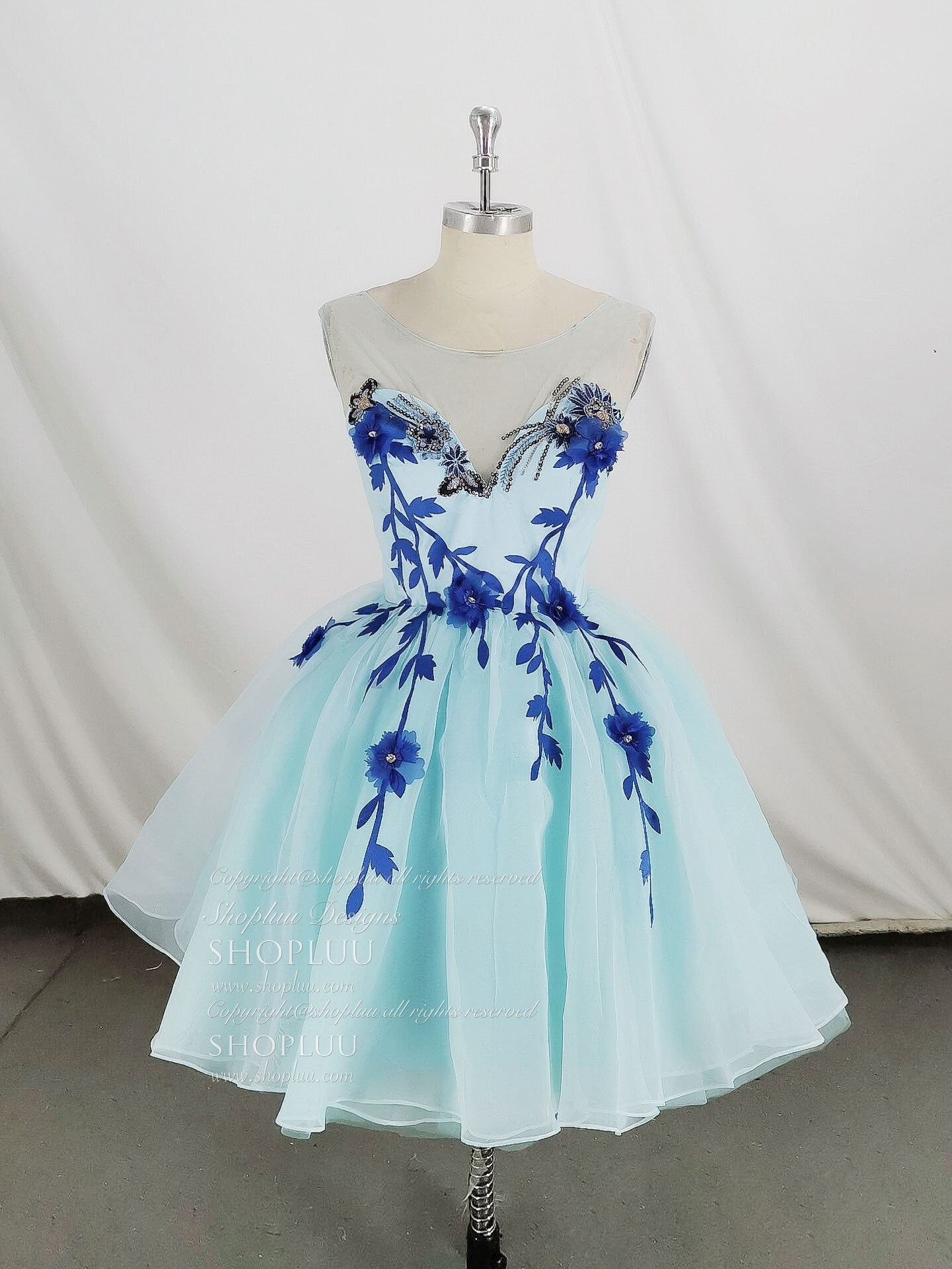Cute Round Neck Tulle Lace Short Prom Dress Outfits For Girls, Blue Homecoming Dress