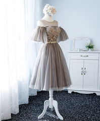 Cute Round Neck Tulle Lace Short Prom Dress Outfits For Girls, Tulle Homecoming Dress