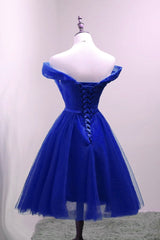 Cute Royal Blue Tulle Simple Party Dress Outfits For Women , Lovely Formal Dress Outfits For Girls, Blue Homecoming Dresses