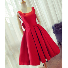 Cute Satin Bow Back Party Dresses For Black girls For Women, Red Short Homecoming Dresses