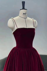 Cute Spaghetti Straps Velvet Short Prom Dress Outfits For Girls, A-Line Homecoming Party Dress