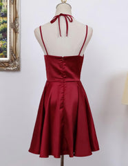 Cute Straps Dark Red Mini Party Dress Outfits For Girls, Dark Red Short Homecoming Dress