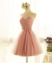 Cute Sweetheart Neck Tulle Short Prom Dress Outfits For Girls, Pink Bridesmaid Dress