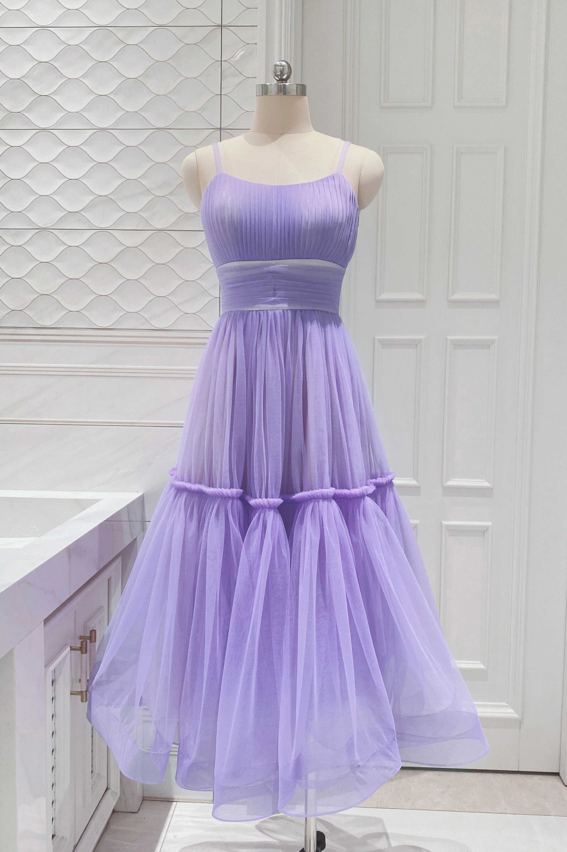 Cute Tulle Scoop Spaghetti Straps Homecoming Dress Outfits For Girls, Short Prom Dress