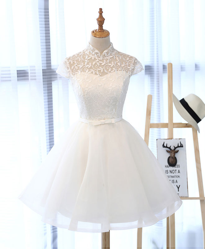 Cute White Lace Short Prom Dress Outfits For Girls, White Homecoming Dress