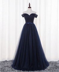 Dark Blue A Line Tulle Long Prom Dress Outfits For Girls, Evening Dress