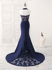 Dark Blue Lace Mermaid Long Prom Dress Outfits For Women Mermaid Bridesmaid Dress