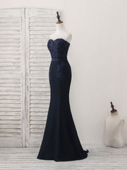 Dark Blue Sweetheart Mermaid Long Prom Dress Outfits For Girls, Dark Blue Evening Dress