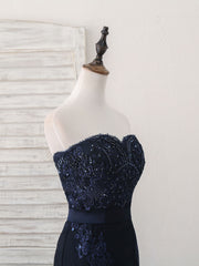Dark Blue Sweetheart Mermaid Long Prom Dress Outfits For Girls, Dark Blue Evening Dress