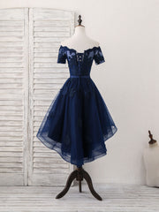 Dark Blue Tulle Lace Short Prom Dress Outfits For Girls, Dark Blue Homecoming Dress
